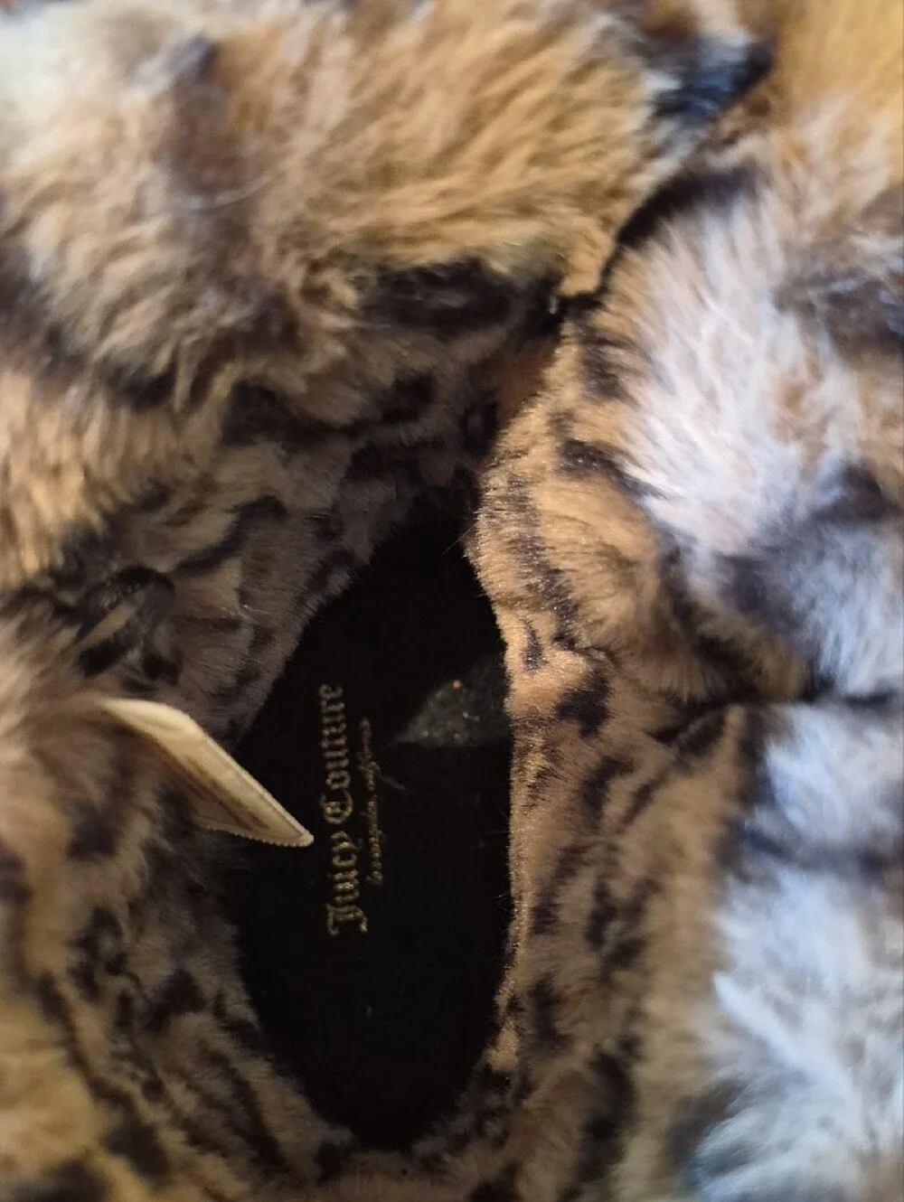 Juicy Couture Black Boots with Leopard-Print Faux Fur Cuff